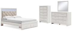 Altyra Queen Panel Storage Bed, Dresser, Mirror & Chest White