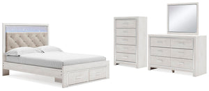 Altyra Queen Panel Storage Bed, Dresser, Mirror & Chest White