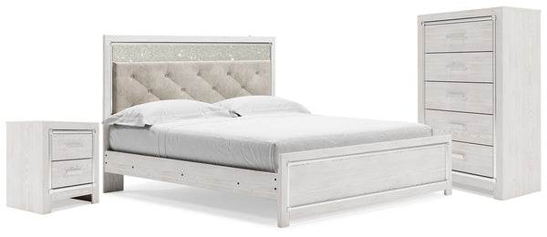 Altyra King Panel Bed, Chest & 2 Nightstands White