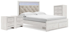 Altyra Queen Storage Bed, Chest & 2 Nightstands White