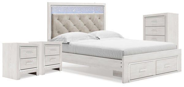 Altyra Queen Storage Bed, Chest & 2 Nightstands White