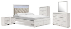 Altyra Queen Storage Bed, Dresser Mirror, Chest & 2 Nightstands White