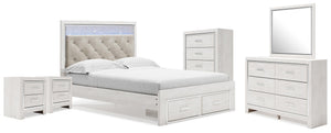 Altyra Queen Storage Bed, Dresser Mirror, Chest & 2 Nightstands White