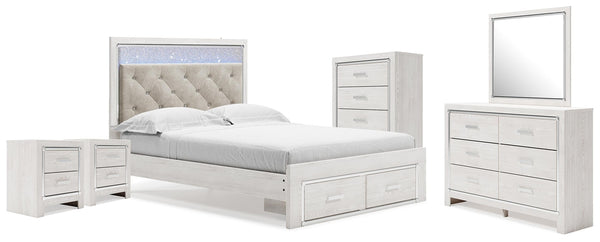 Altyra Queen Storage Bed, Dresser Mirror, Chest & 2 Nightstands White