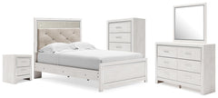 Altyra Full Upholstered Panel Bed, Dresser, Mirror, Chest & Nightstand