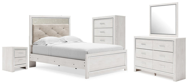 Altyra Full Upholstered Panel Bed, Dresser, Mirror, Chest & Nightstand