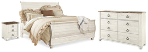 Willowton King Sleigh Bed, Dresser & Nightstand Whitewash