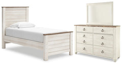 Willowton Twin Panel Bed, Dresser & Mirror
