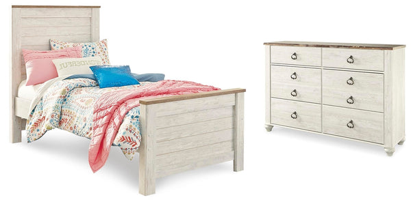 Willowton Twin Panel Bed & Dresser Whitewash