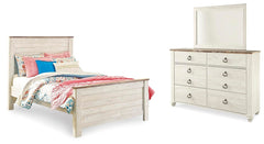 Willowton Full Panel Bed, Dresser & Mirror Whitewash