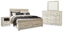 Bellaby King Panel Storage Bed, Dresser, Mirror & Nightstand Whitewash