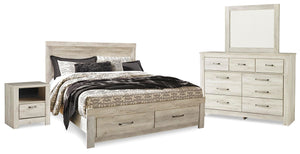 Bellaby King Panel Storage Bed, Dresser, Mirror & Nightstand Whitewash