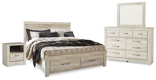 Bellaby King Panel Storage Bed, Dresser, Mirror & Nightstand Whitewash