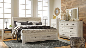 Bellaby King Storage Bed, Dresser, Mirror, Chest & 2 Nightstands Whitewash