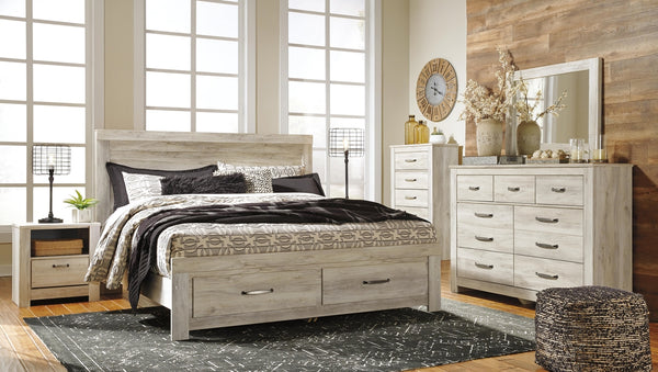 Bellaby King Storage Bed, Dresser, Mirror, Chest & 2 Nightstands Whitewash
