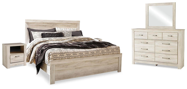 Bellaby King Panel Bed, Dresser, Mirror & 2 Nightstands Whitewash