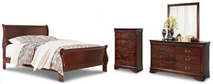 Alisdair Queen Sleigh Bed, Dresser, Mirror, & Chest Reddish Brown