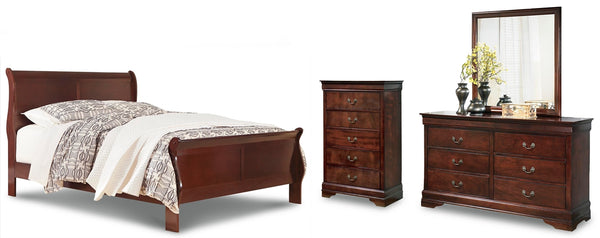 Alisdair Queen Sleigh Bed, Dresser, Mirror, & Chest Reddish Brown