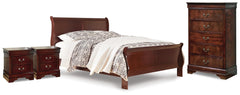 Alisdair Queen Sleigh Bed, Chest & 2 Nightstands Reddish Brown