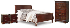 Alisdair Queen Sleigh Bed, Chest & 2 Nightstands Reddish Brown