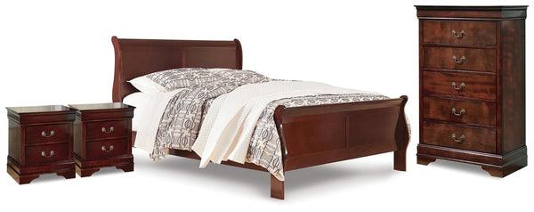 Alisdair Queen Sleigh Bed, Chest & 2 Nightstands Reddish Brown