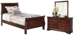 Alisdair Twin Sleigh Bed, Dresser & Mirror Reddish Brown