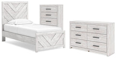 Cayboni Twin Panel Bed, Dresser & Chest Whitewash