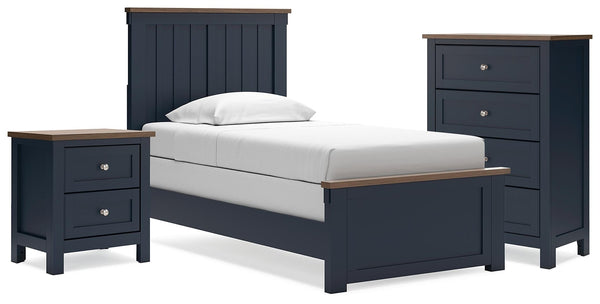Landocken Twin Panel Bed, Chest & Nightstand Brown/Blue