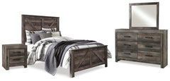 Wynnlow Queen Crossbuck Panel Bed, Dresser, Mirror, & Nightstand Gray