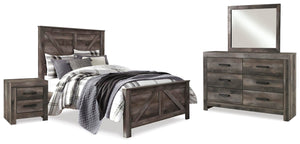 Wynnlow Queen Crossbuck Panel Bed, Dresser, Mirror, & Nightstand Gray