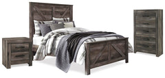 Wynnlow Queen Crossbuck Panel Bed, Chest & Nightstand Gray