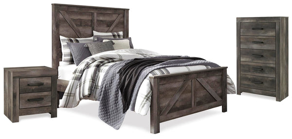 Wynnlow Queen Crossbuck Panel Bed, Chest & Nightstand Gray