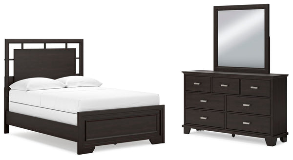 Covetown Full Panel Bed, Dresser & Mirror Dark Brown
