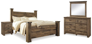 Trinell King Poster Bed, Dresser, Mirror & Nightstand Brown