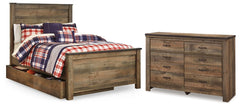 Trinell Full Panel Bed with Storage & Dresser Brown