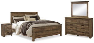 Trinell King Panel Bed, Dresser, Mirror & Nightstand Brown