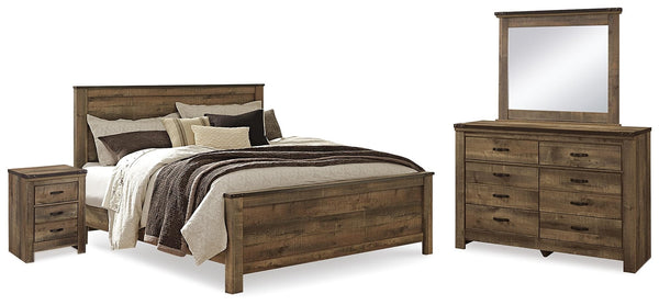 Trinell King Panel Bed, Dresser, Mirror & Nightstand Brown