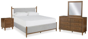 Lyncott Queen Upholstered Bed, Dresser, Mirror & Nightstand Brown