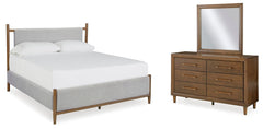 Lyncott California King Upholstered Bed, Dresser & Mirror Brown