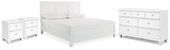 Fortman King Panel Bed, Dresser & 2 Nightstands White