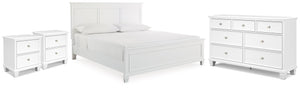 Fortman King Panel Bed, Dresser & 2 Nightstands White