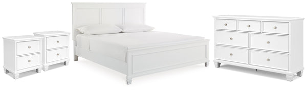 Fortman King Panel Bed, Dresser & 2 Nightstands White