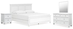 Fortman King Panel Bed, Dresser, Mirror & Nightstand White