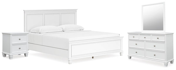 Fortman King Panel Bed, Dresser, Mirror & Nightstand White