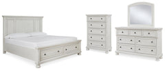 Robbinsdale Queen Panel Storage Bed, Dresser, Mirror & Chest Antique White