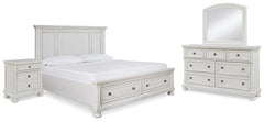 Robbinsdale Queen Storage Bed, Dresser, Mirror & Nightstand Antique White