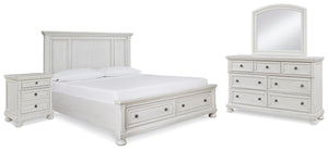 Robbinsdale Queen Storage Bed, Dresser, Mirror & Nightstand Antique White