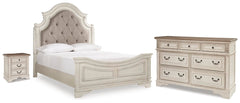 Realyn Queen Upholstered Panel Bed, Dresser & Nightstand