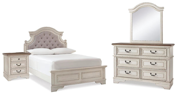 Realyn Full Panel Bed, Dresser, Mirror & Nightstand Two-tone