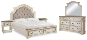 Realyn King Panel Bed, Dresser, Mirror & 2 Nightstands Two-tone